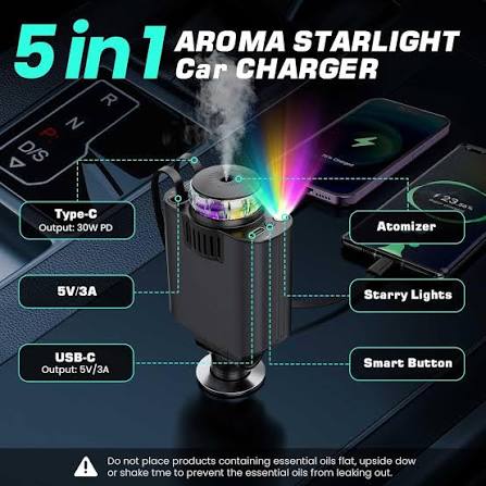 5 in 1 car charger with led lights